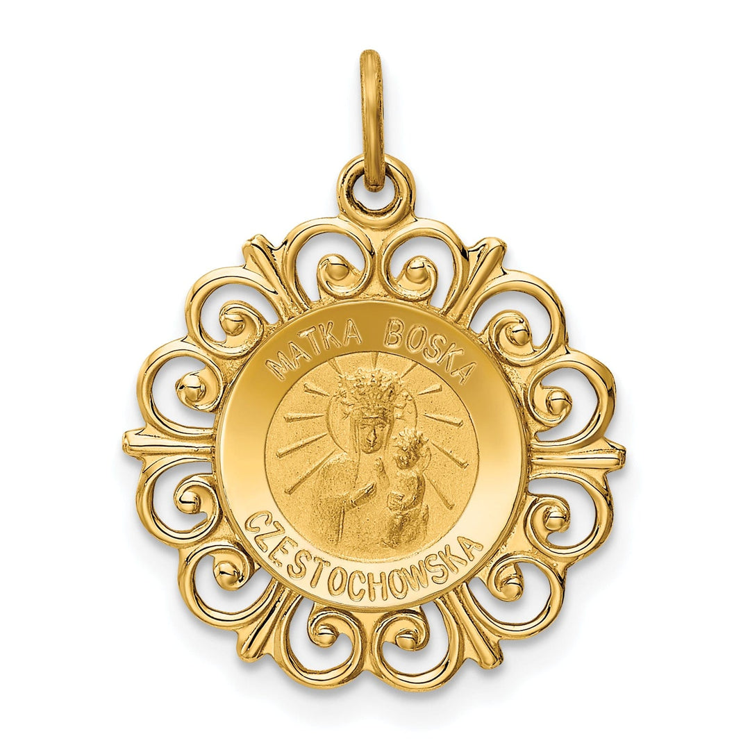 14k Yellow Gold Matka Boska Medal Pendant