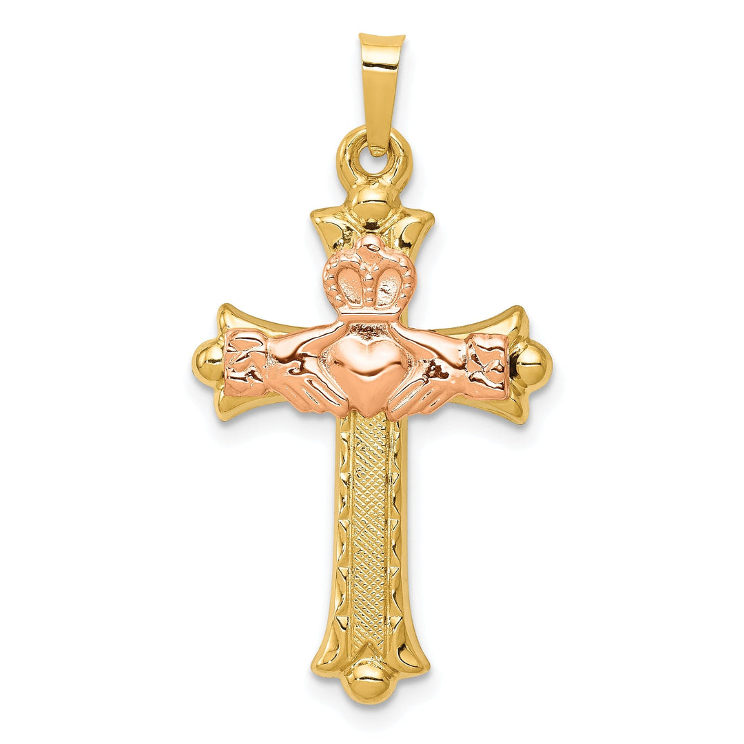 14k Two-Tone Gold Claddaugh Cross Pendant