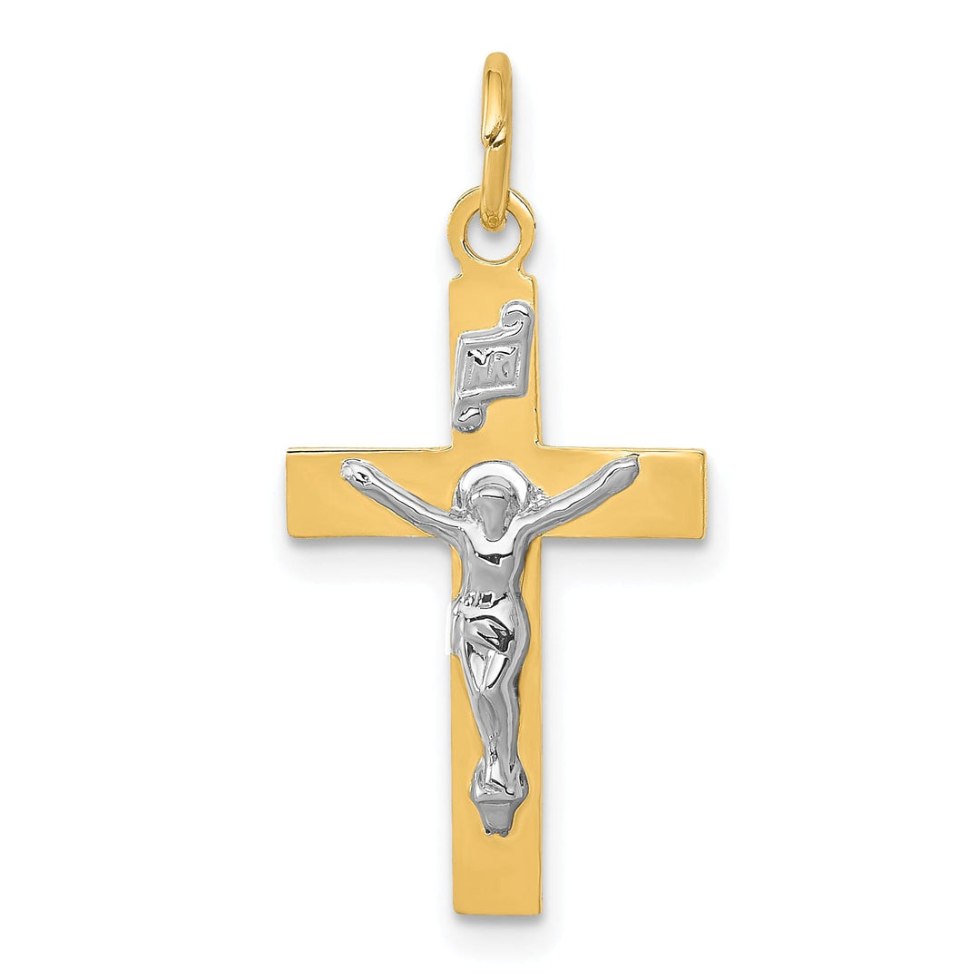 14k Two-tone Gold INRI Crucifix Cross Pendant