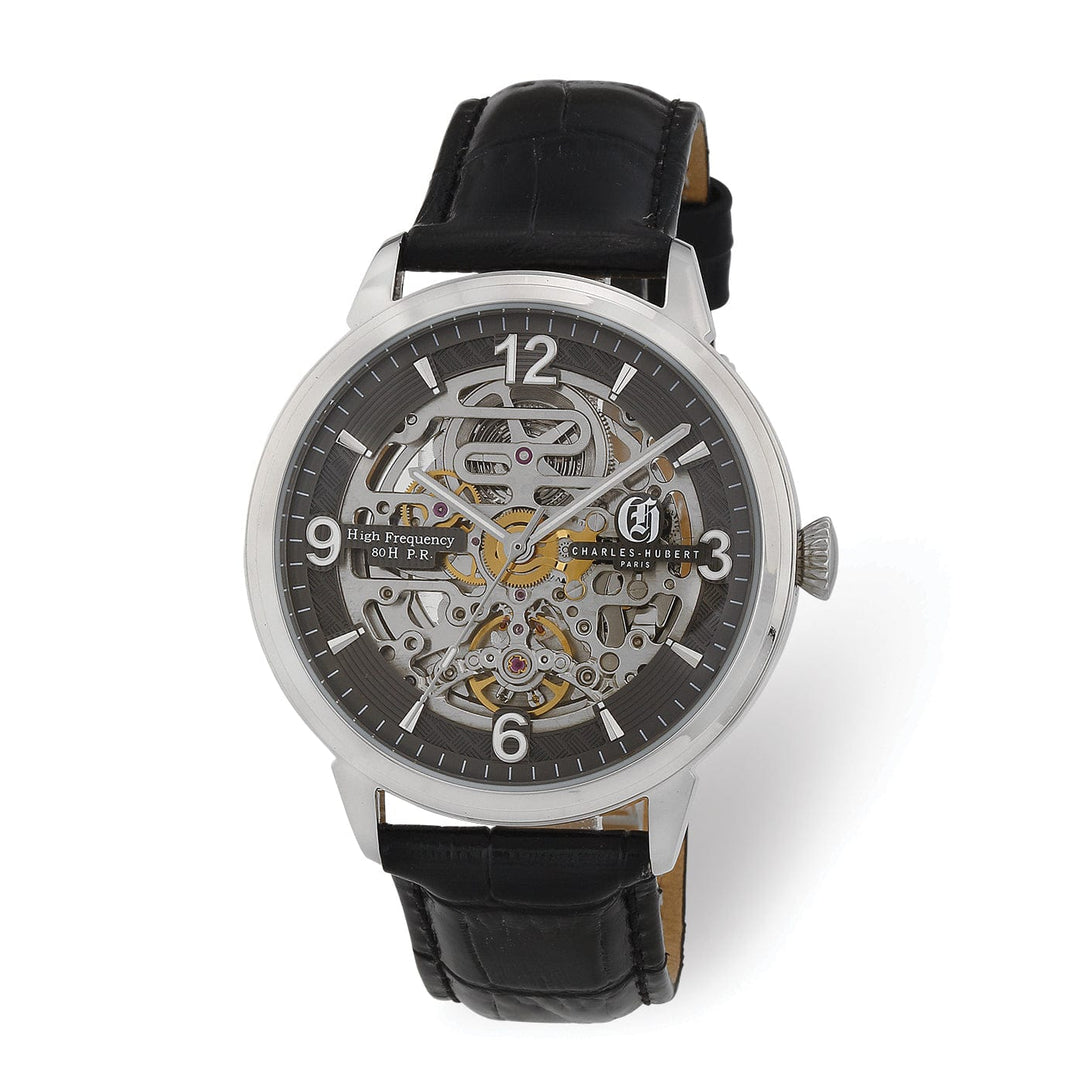 Mens Charles Hubert Stainless Black Gray Skeleton Dial Automatic Watch
