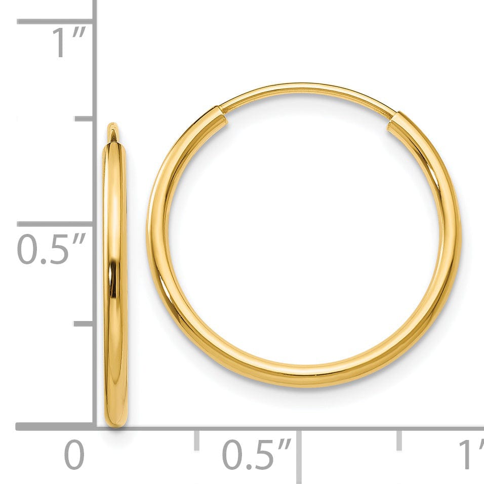 14k Yellow Gold Polished Endless Hoops 1.5mm x 17mm