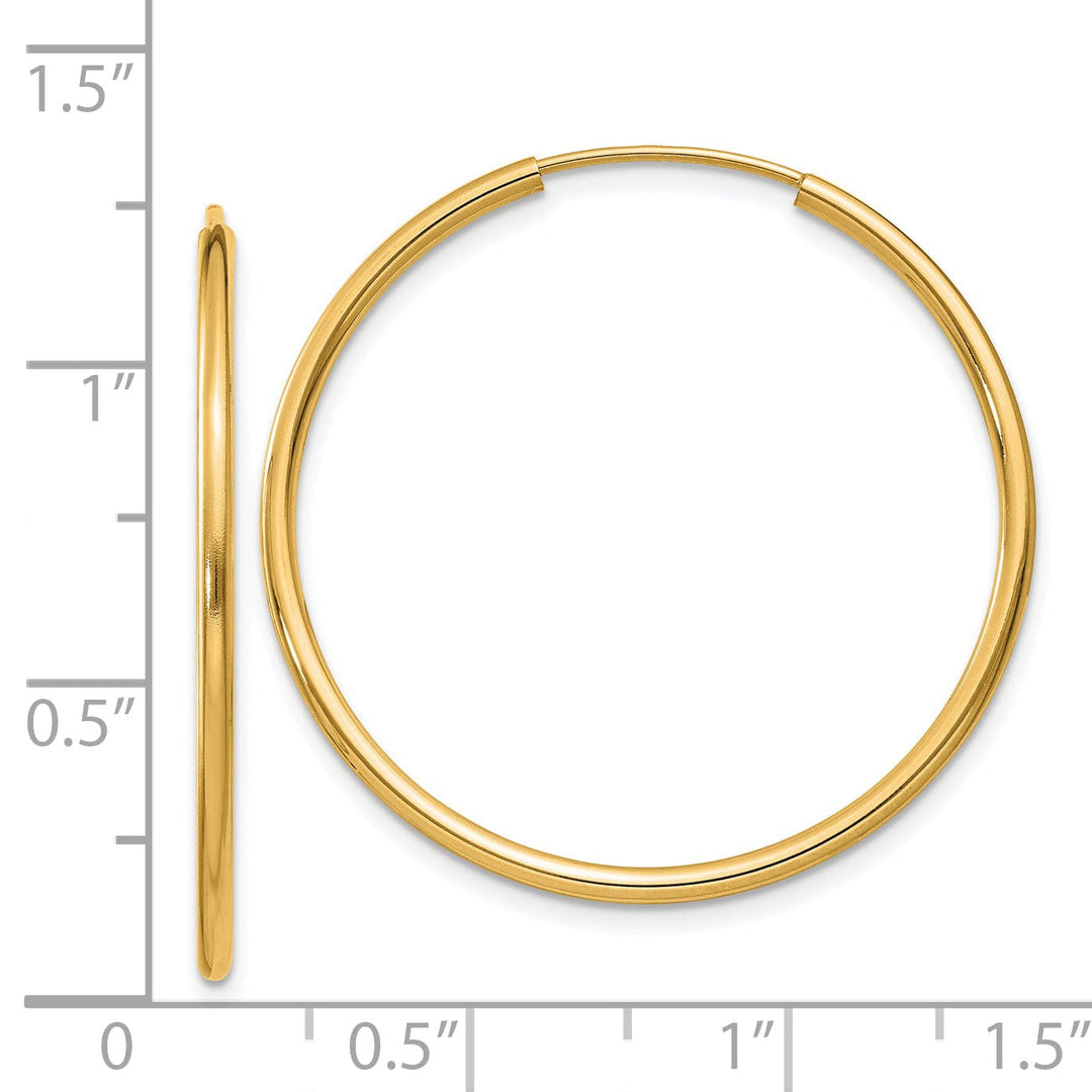 14k Yellow Gold Polished Endless Hoops 1.5mm x 30mm