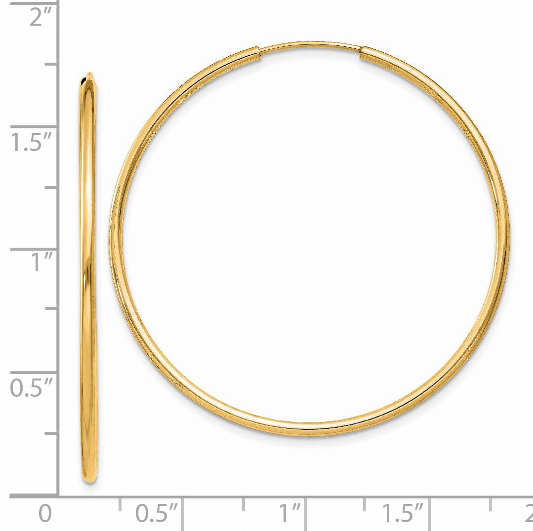 14k Yellow Gold Polished Endless Hoops 1.5mm x 40.5mm