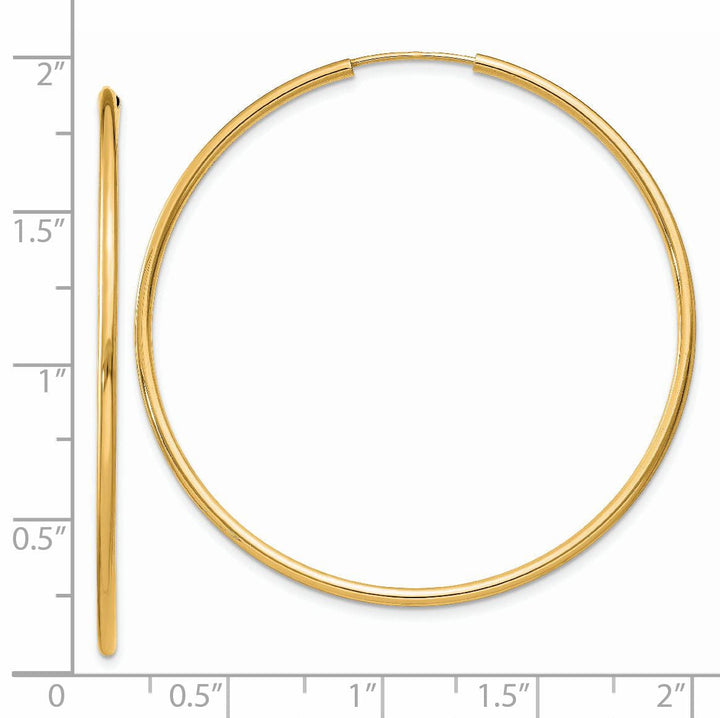 14k Yellow Gold Polished Endless Hoops 1.5mm x 45mm
