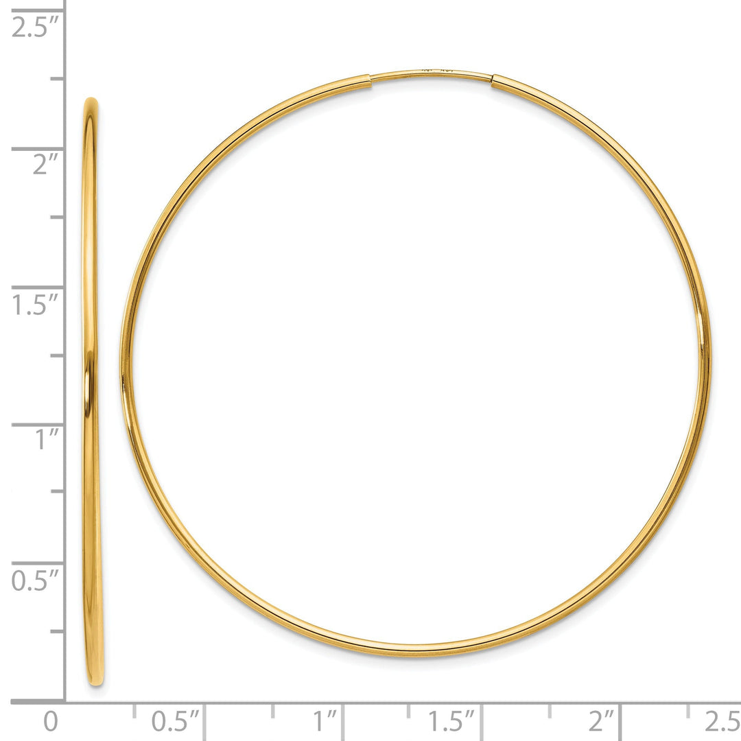 14k Yellow Gold Polished Endless Hoops 1.25mm x 54mm
