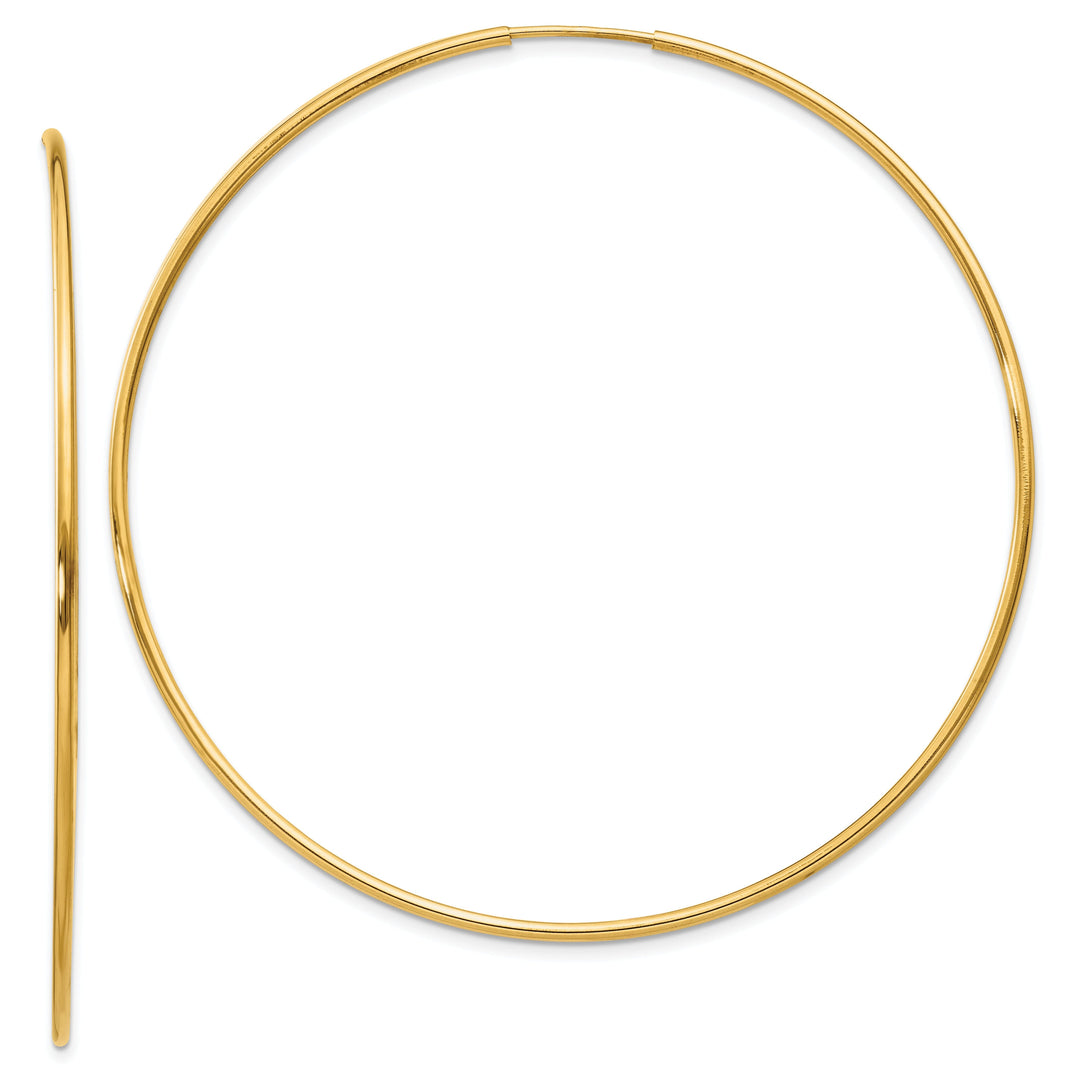 14k Yellow Gold Polished Endless Hoops 1.25mm x 60mm