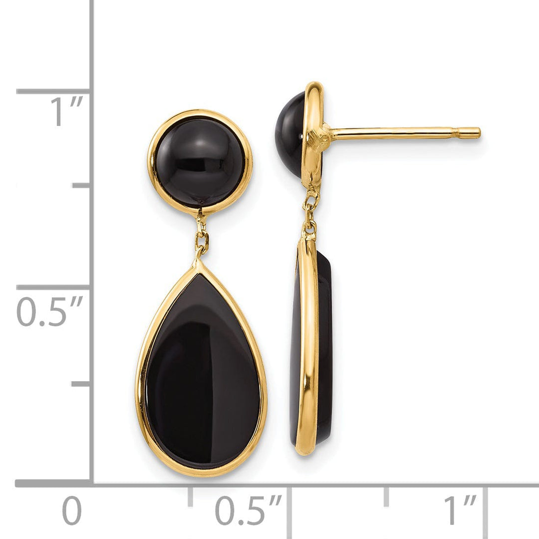 14k Yellow Gold Polished Onyx Teardrop Earrings