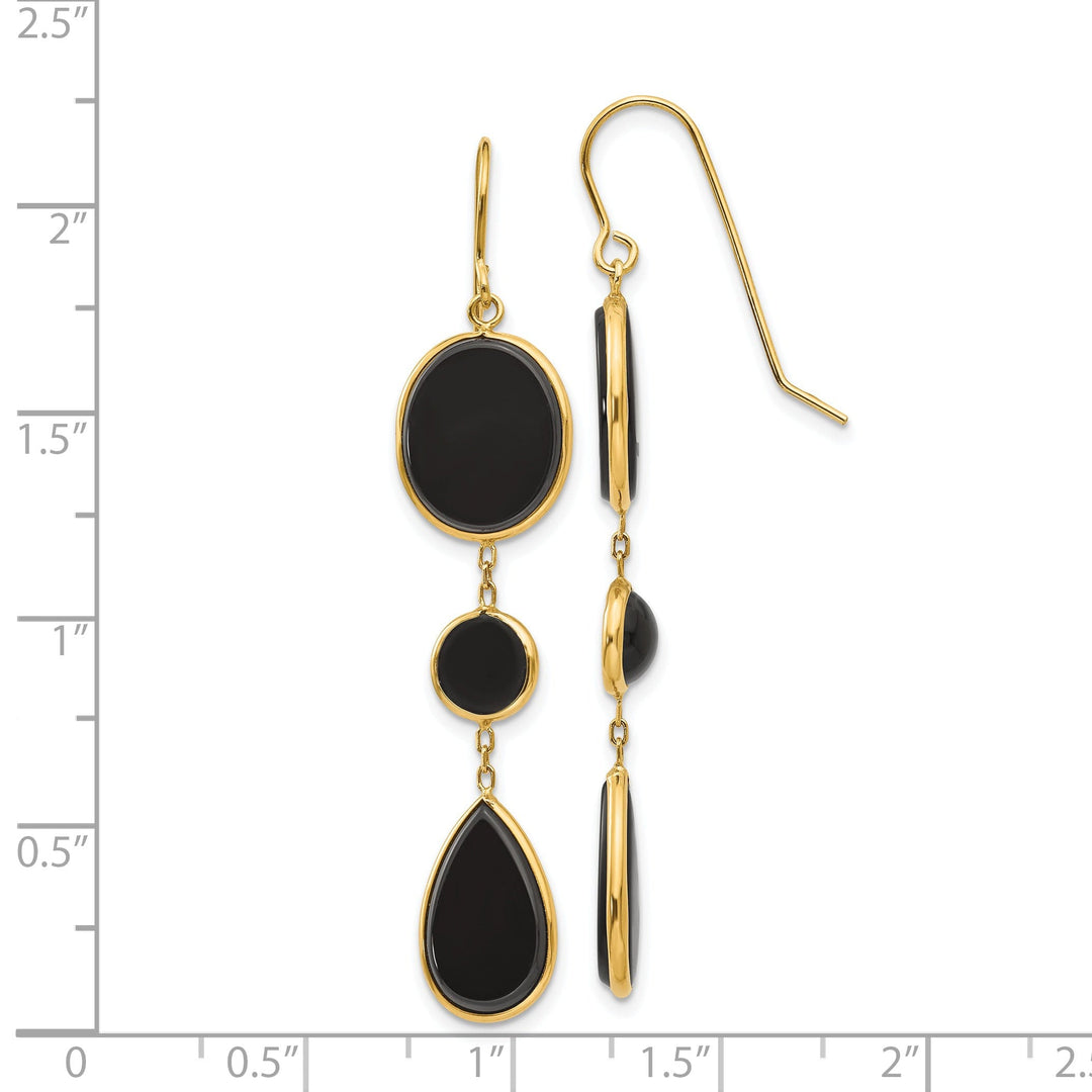 14k Yellow Gold Onyx Geometric Dangle Earrings