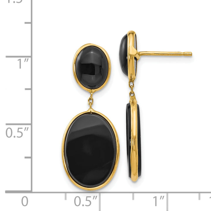 14k Yellow Gold Onyx Oval Dangle Post Earrings