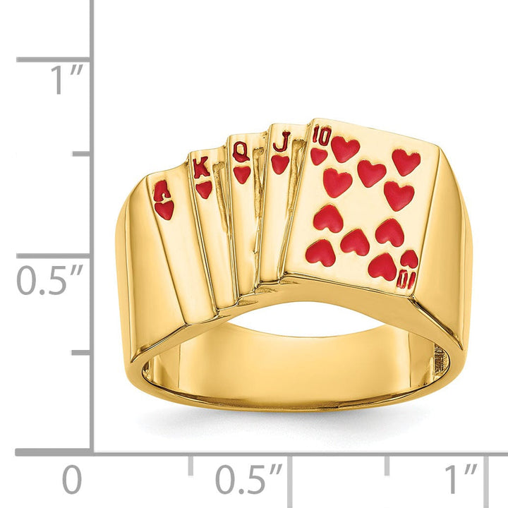 14k Yellow Gold Men's Enameled Royal Flush Ring