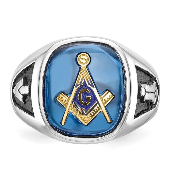 14k White Gold Enameled Stone Men's Masonic Ring