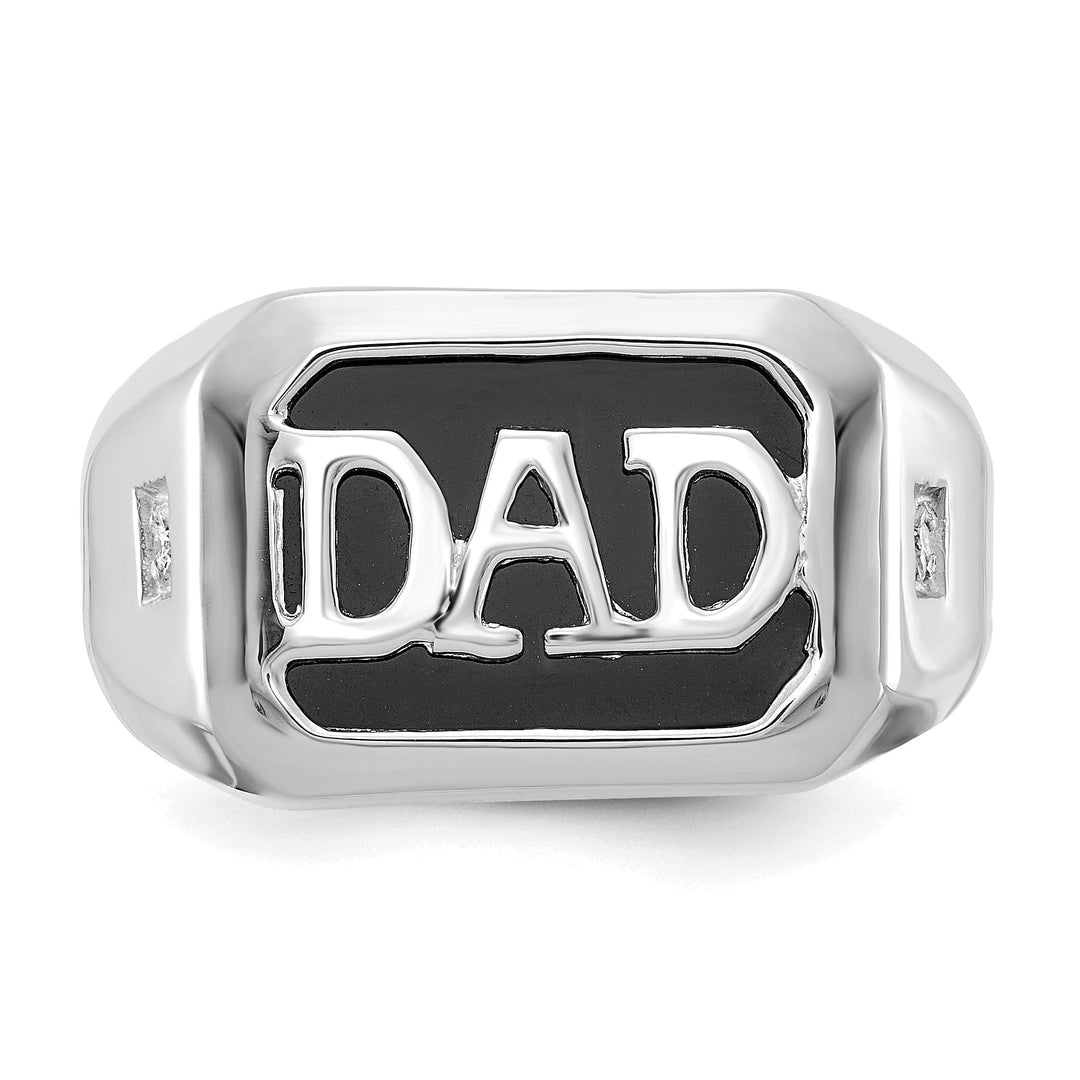14k White Gold Men's Onyx Diamond Dad Ring