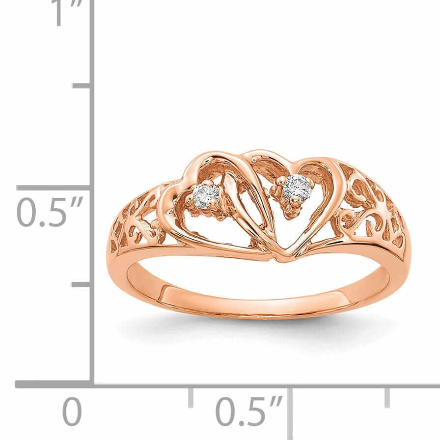 14k Rose Gold Polished Diamond Heart Ring