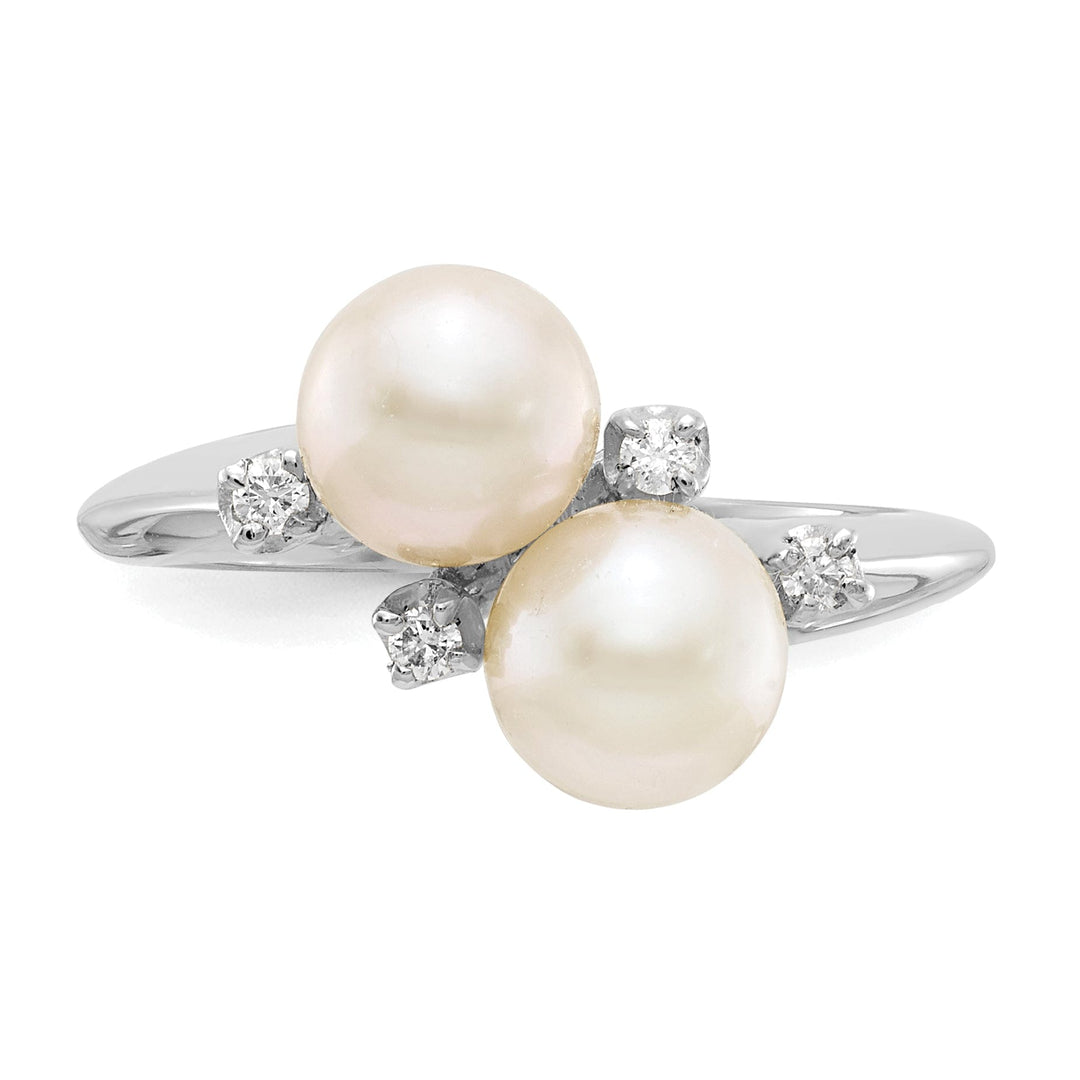 14k White Gold Polished Pearl Diamond Ring
