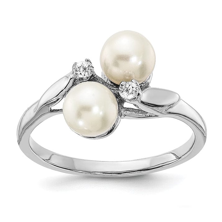 14k White Gold Polished Pearl Diamond Ring