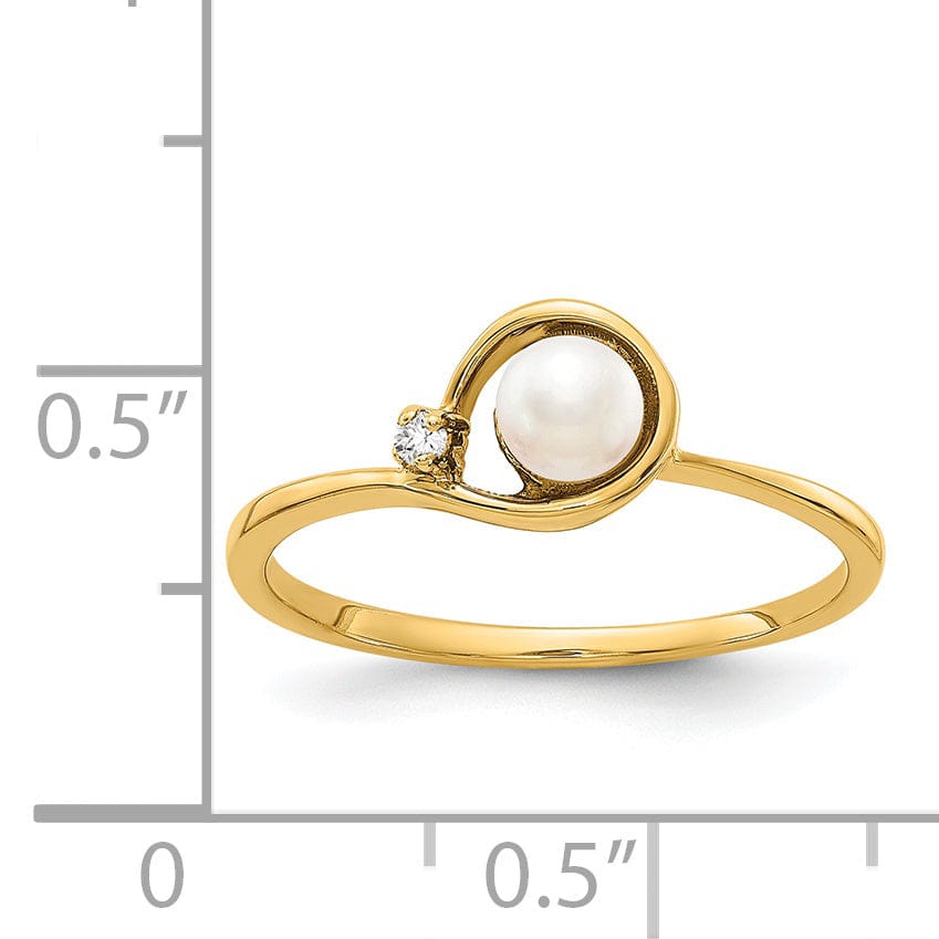 14k Yellow Gold Polished Pearl Diamond Ring
