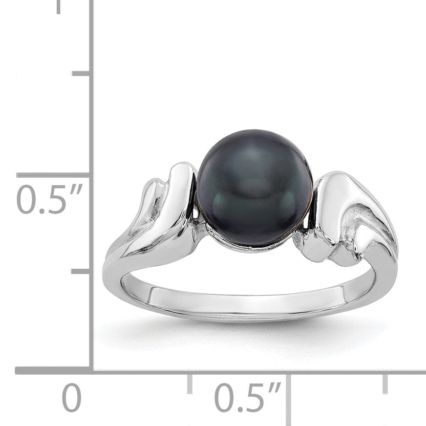 14k White Gold Polished Black Pearl Ring