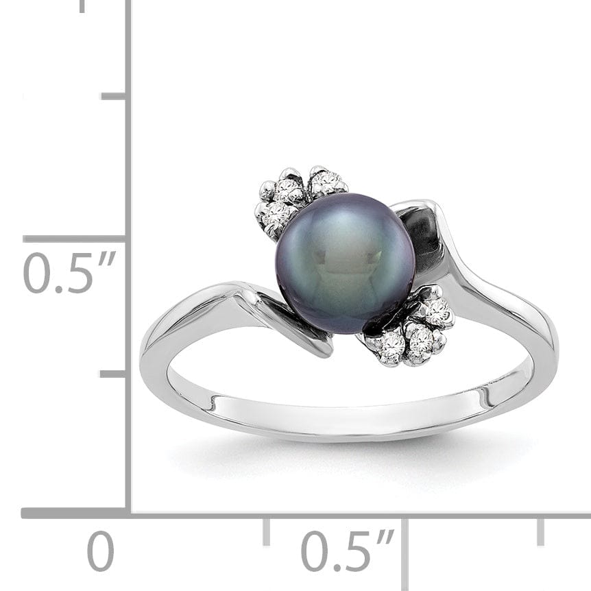 14k White Gold Black Pearl Diamond Ring