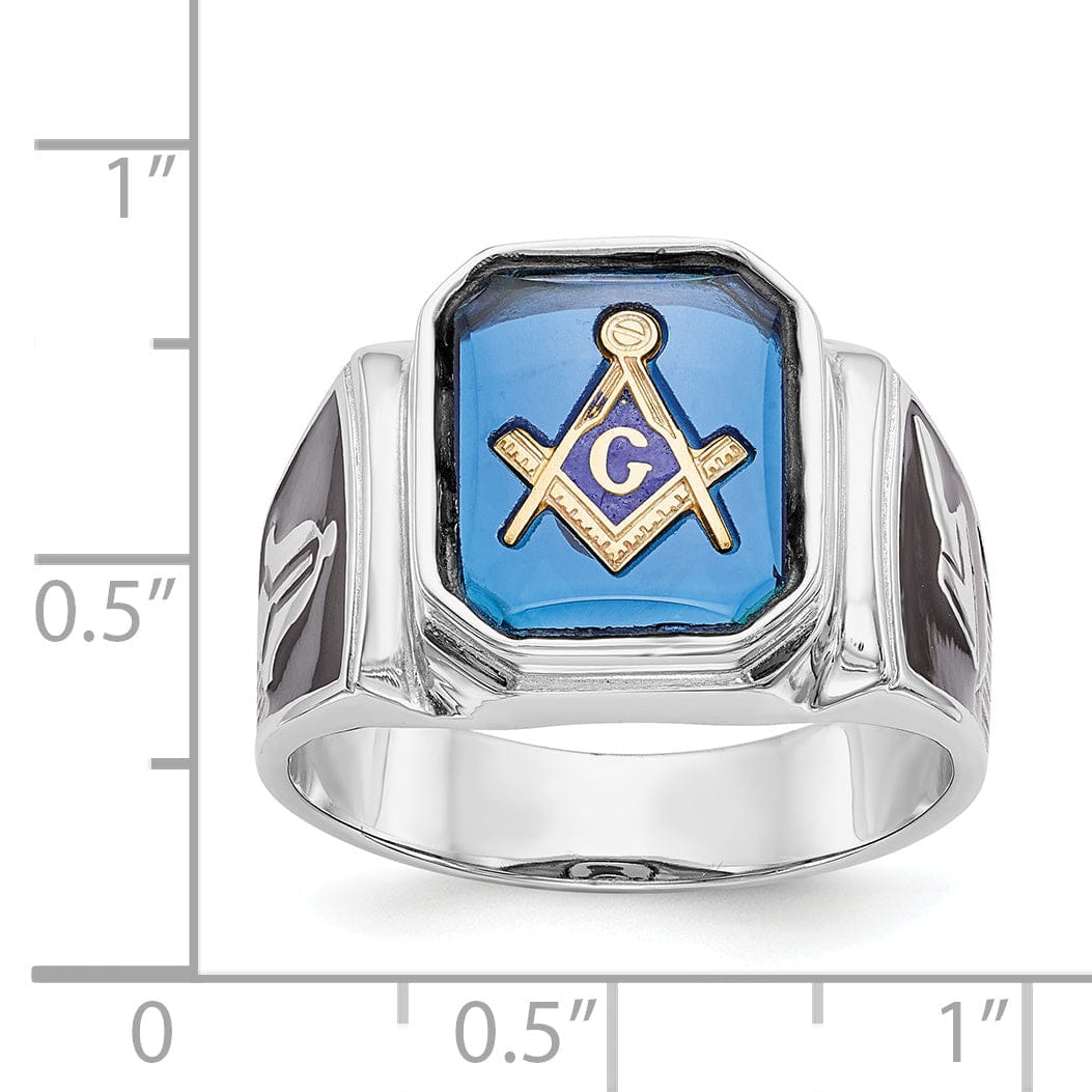 14k White Gold Men's Onyx Masonic Ring