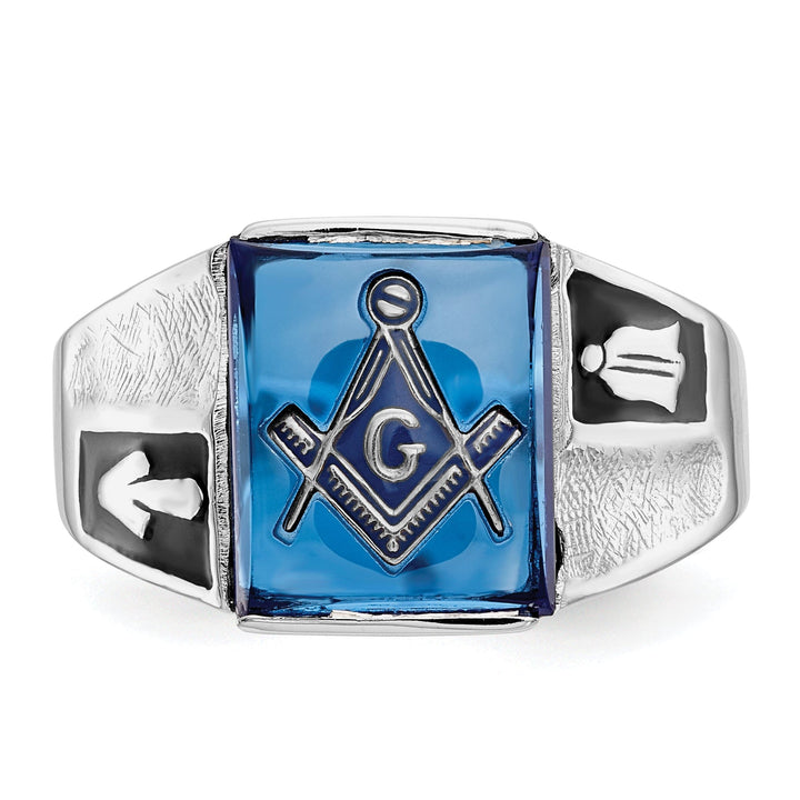 14k White Gold Men's Blue Masonic Ring