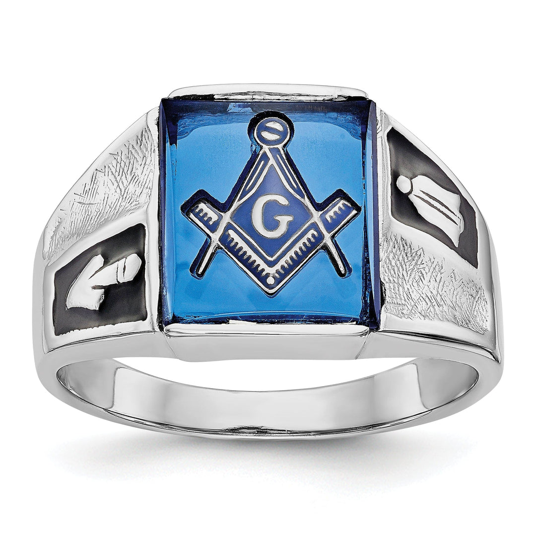 14k White Gold Men's Blue Masonic Ring