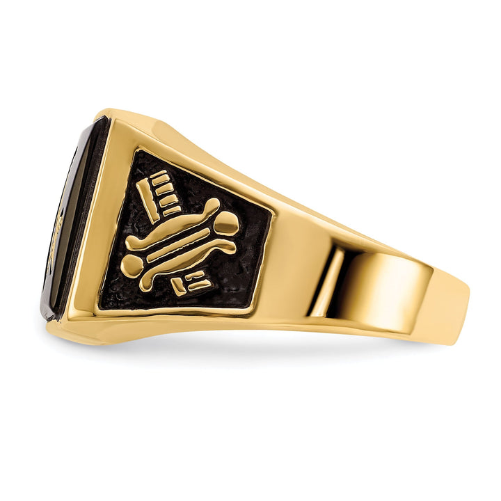 14k Yellow Gold Men's Synthetic Ruby Masonic Ring