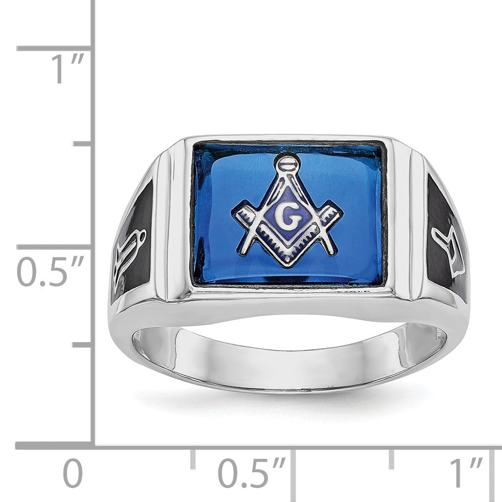 14k White Gold Men's Onyx Masonic Ring