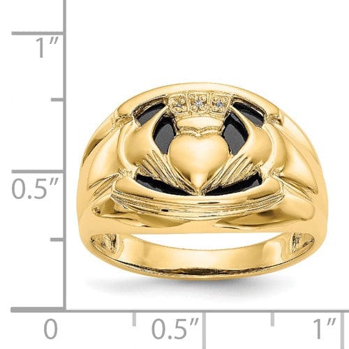 14kt yellow gold claddagh mens onyx diamond ring