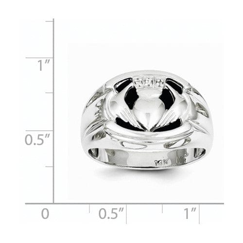14kt White Gold Diamond Onyx Men's Claddagh Ring