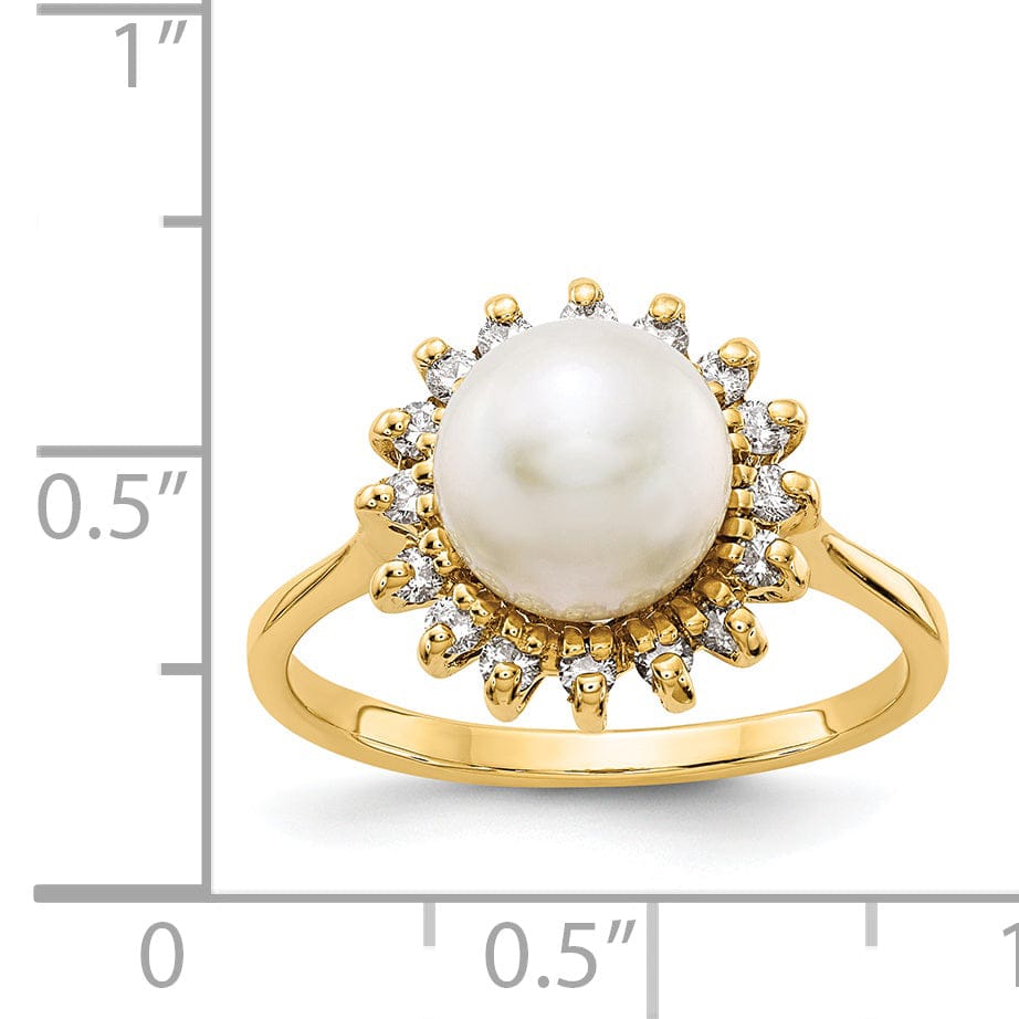 14k Yellow Gold Pearl Diamond Ring