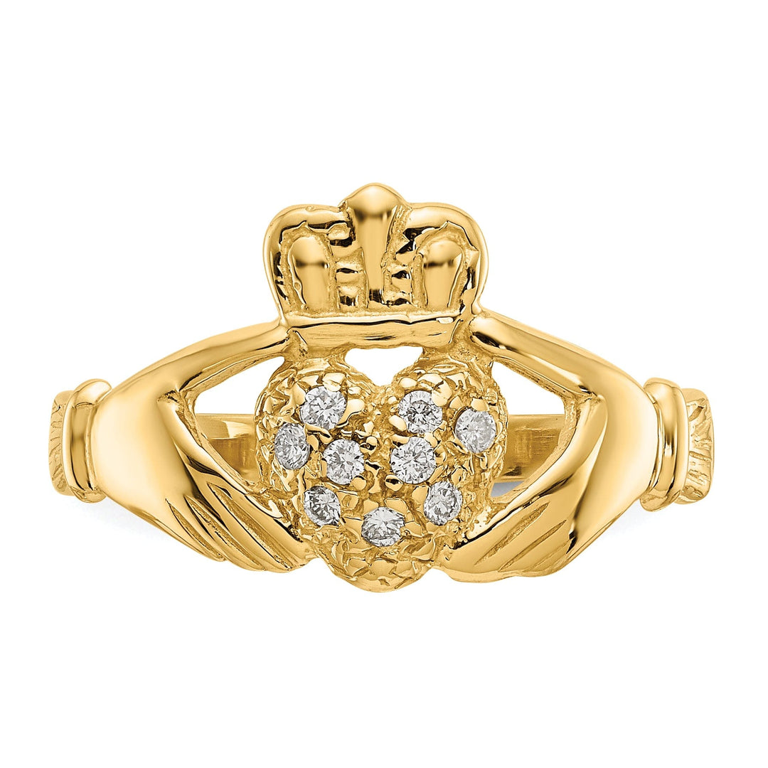 14kt diamond yellow gold ladies claddagh ring
