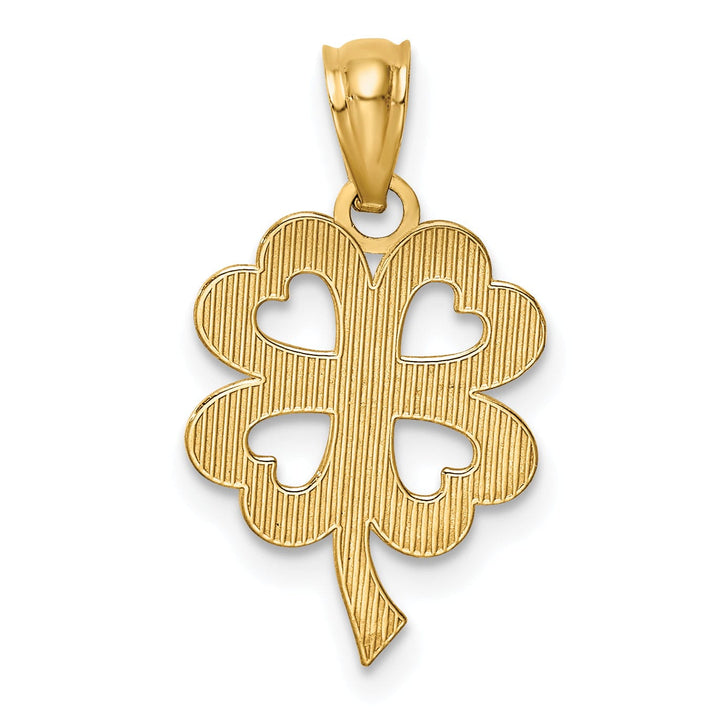 14k Yellow Gold Solid Polished Textured Diamond Cut Finish 4-Leaf Clover Design Charm Pendant