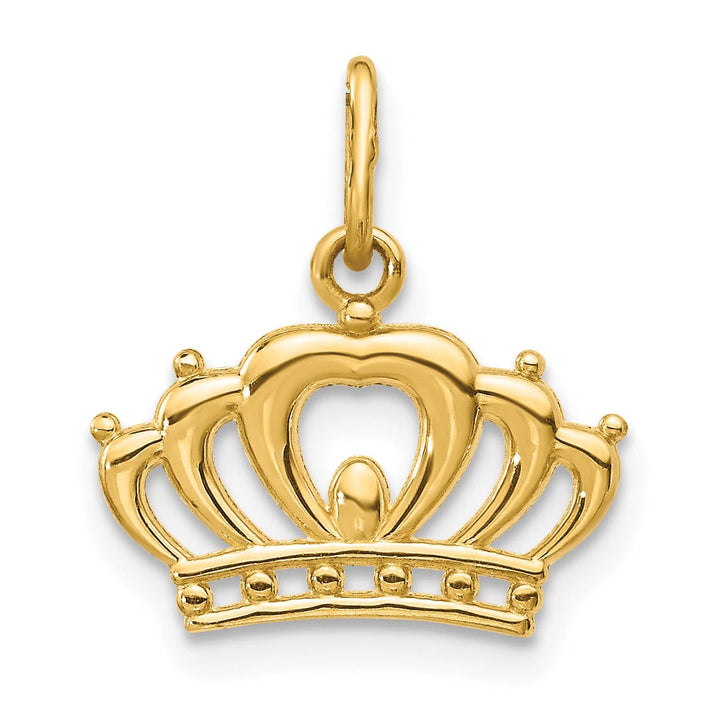 14k Yellow Gold Solid Textured Polished Finish Crown Design Charm Pendant