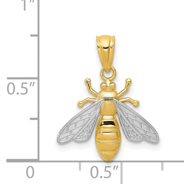 14k Yellow Gold White Rhodium Textured Polished Finish Bumblebee Pendant