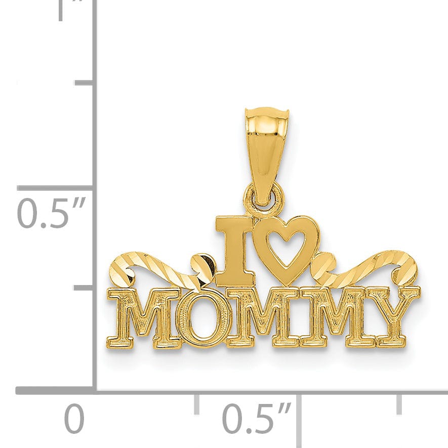 14k Yellow Gold Solid Polished Finish I Heart Mommy Design Pendant