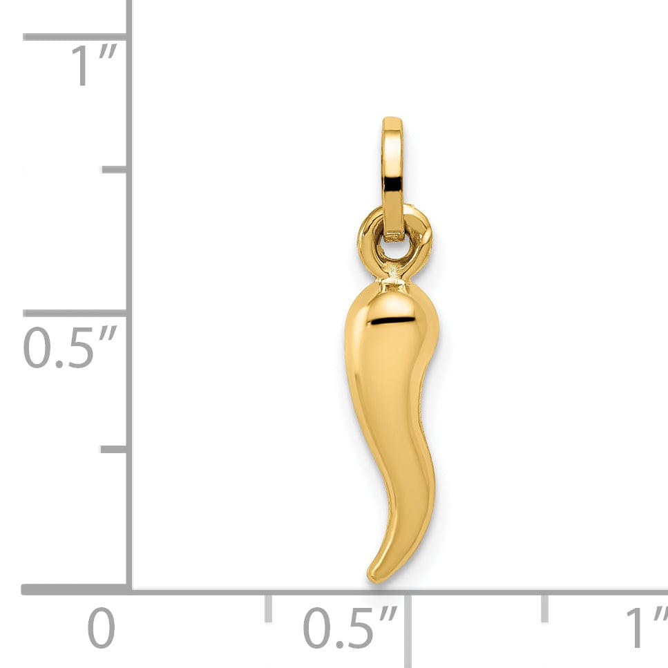 14k Yellow Gold Polished Finish 3-Dimensional Hollow Italian Horn Charm Pendant