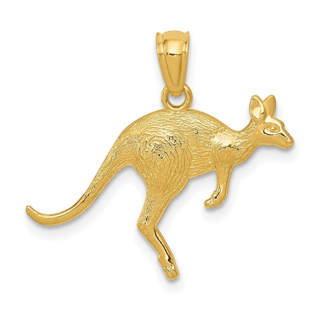 14k Yellow Gold Solid Textured Finish Kangaroo Charm Pendant
