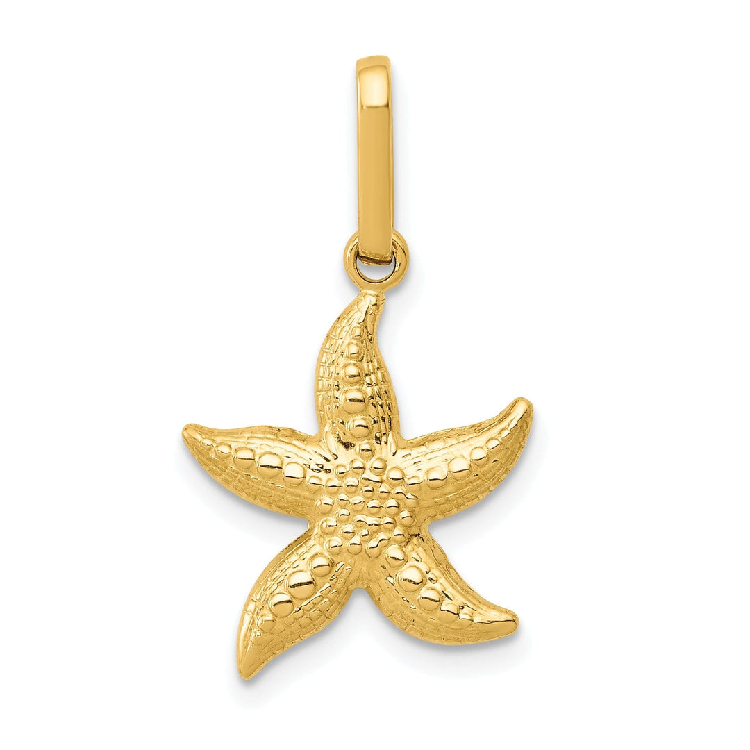 14k Yellow Gold Polished Texture Finish 3-D Starfish Charm Pendant