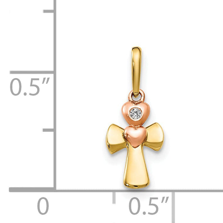 14k Yellow and Rose Gold Cross Heart Pendant