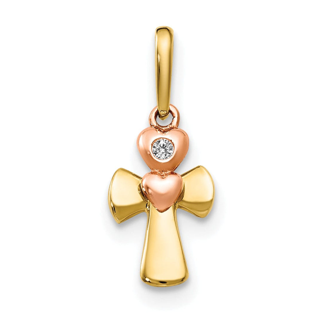 14k Yellow and Rose Gold Cross Heart Pendant