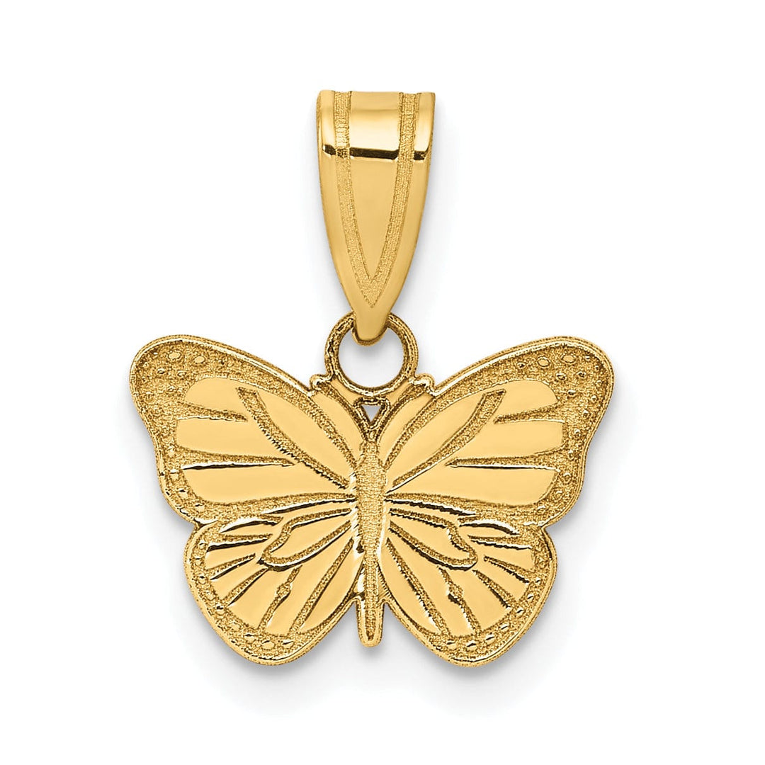 14k Yellow Gold Flat Back Solid Polished Finish Laser Cut Butterfly Charm Pendant