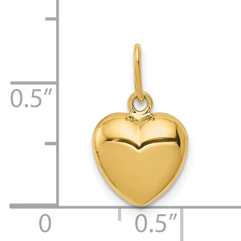 14K Yellow Gold Polished Finish 3-Dimensional Hollow Puffed Heart Shape Pendant Charm