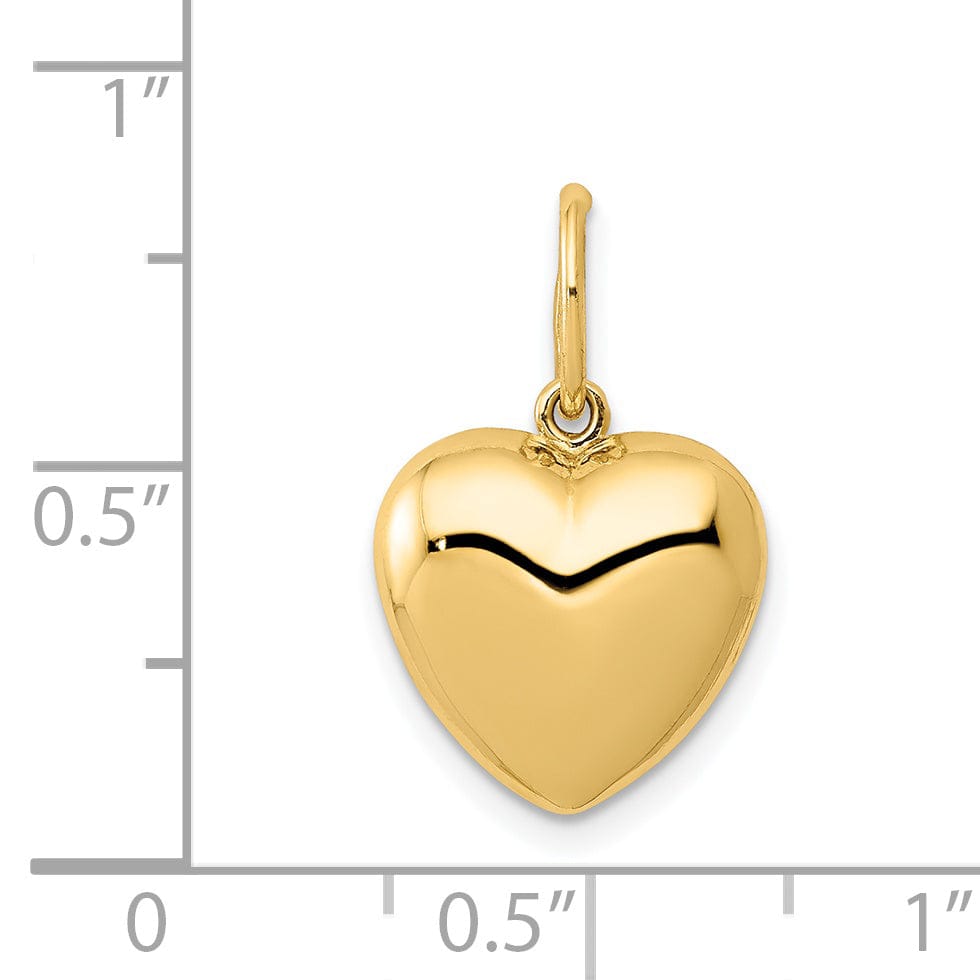 14K Yellow Gold Polished Finish 3-Dimensional Hollow Puff Heart Shape Pendant Charm