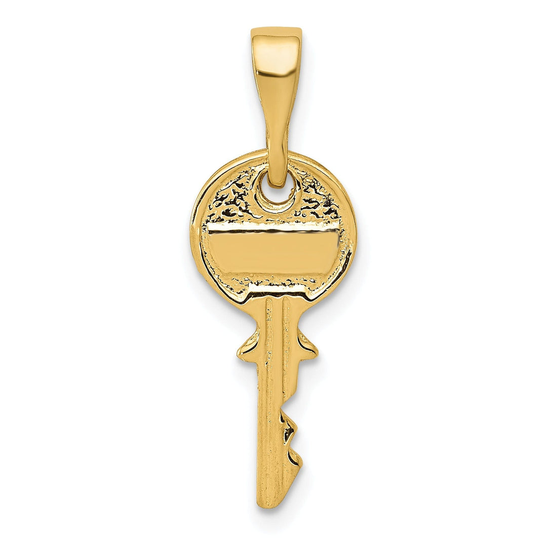 14K Yellow Gold Polished Finish Solid Round Top Key Design Charm Pendant