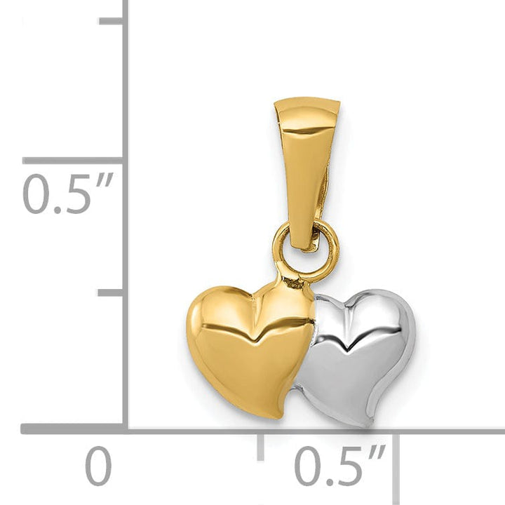 14k Two Tone Gold Polished Two Heart Pendant