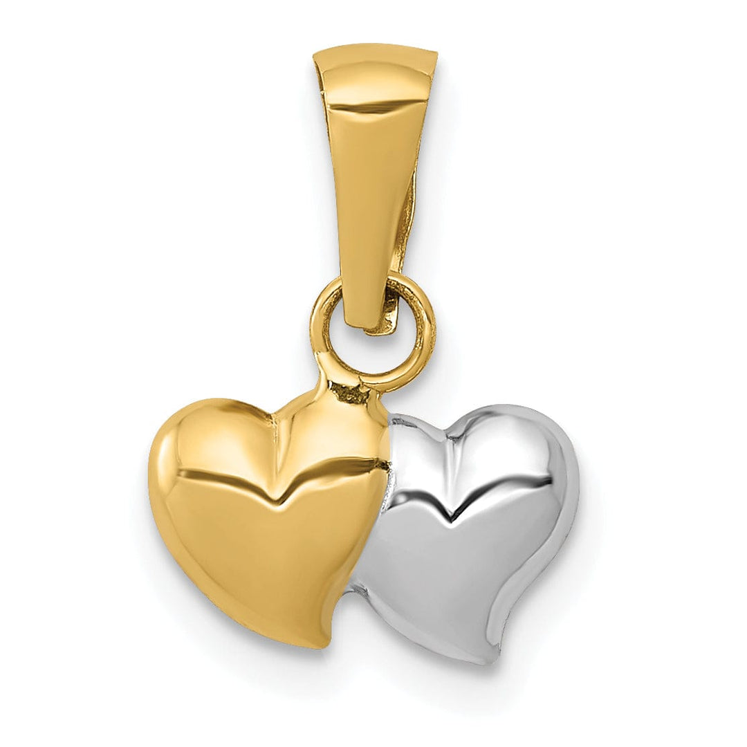 14k Two Tone Gold Polished Two Heart Pendant