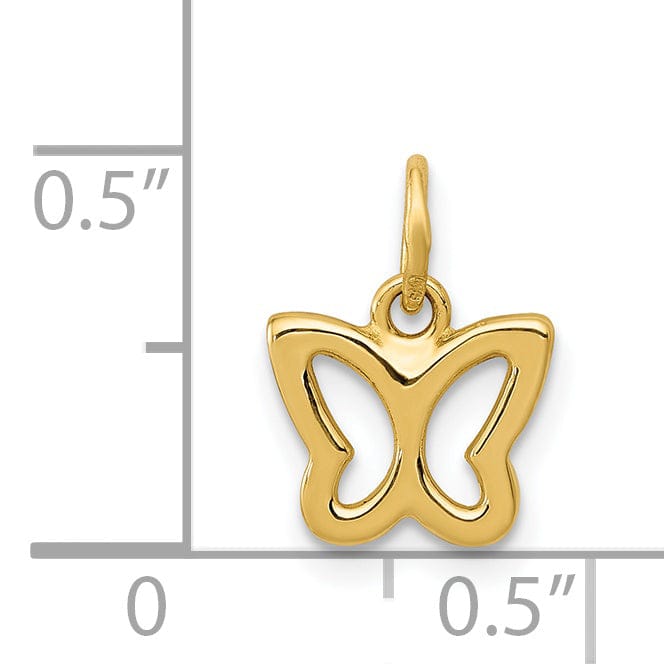 14k Yellow Gold Open Back Solid Polished Finish Butterfly Charm Pendant
