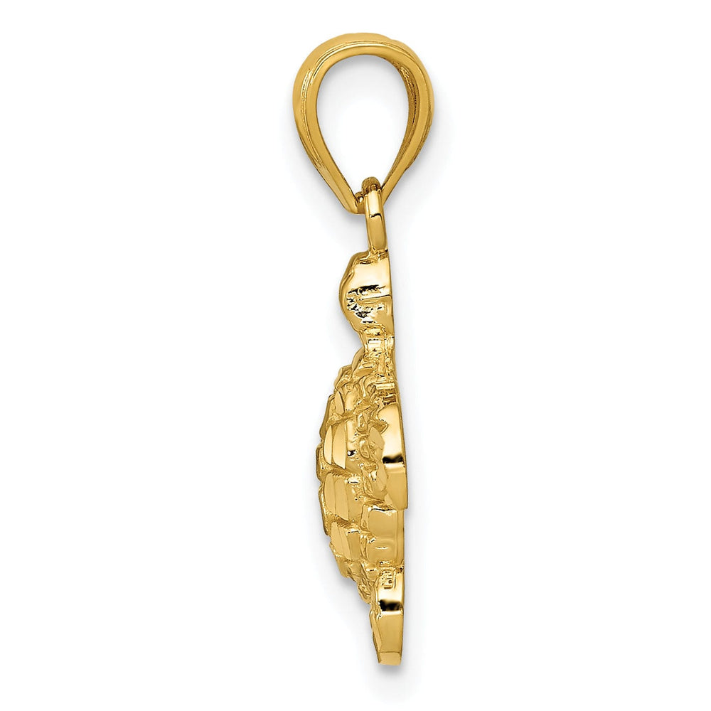 14k Yellow Gold Casted Solid Polished and Textured Finish Diamond-cut Turtle Charm Pendant