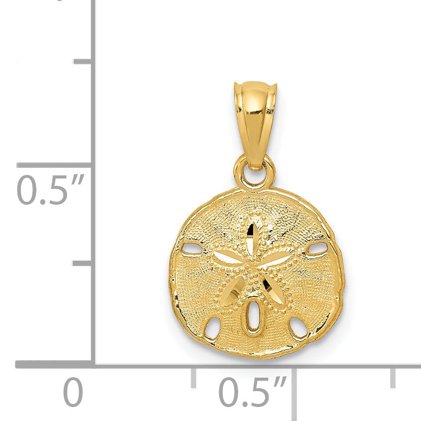 14K Yellow Gold Solid Polished and Textured Finish Sea Sand Dollar Charm Pendant