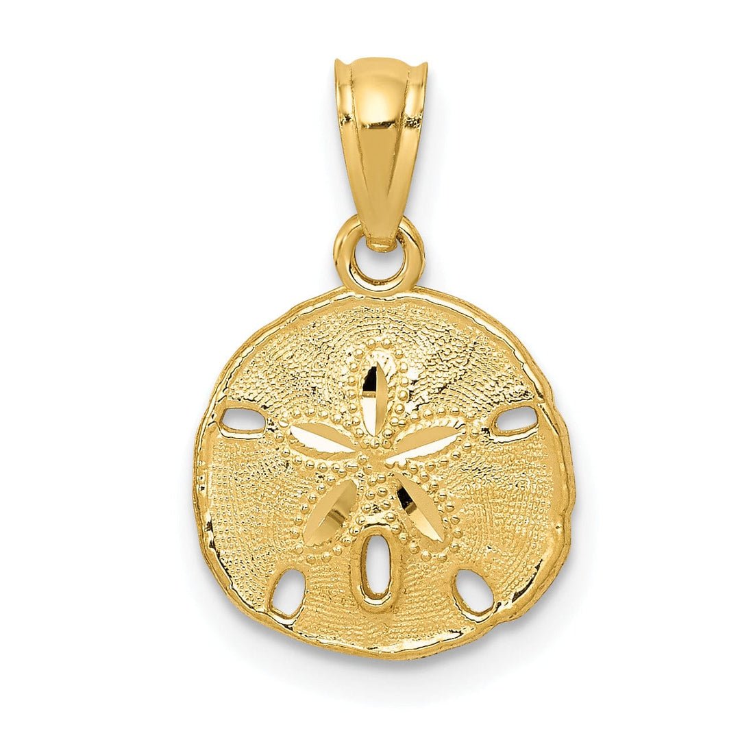 14K Yellow Gold Solid Polished and Textured Finish Sea Sand Dollar Charm Pendant
